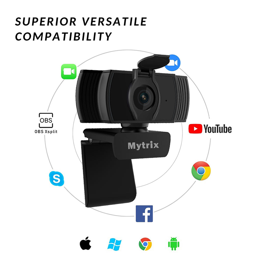 Mytrix Auto Focus Full HD 1080P Webcam with Privacy Cover, Built-in Noise Cancelling Mic, USB Webcam for Windows Mac PC Laptop Desktop Video Calling Conferencing Streaming, Skype Zoom Facebook YouTube Black Mytrix Auto Focus Full HD 1080P Webcam with Privacy Cover, Built-in Noise Cancelling Mic, USB Webcam for Windows Mac PC Laptop Desktop Video Calling Conferencing Streaming, Skype Zoom Facebook YouTube Black